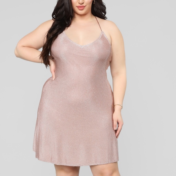 Fashion Nova Dresses & Skirts - Shimmering Splendid Skater Dress - Rose Gold